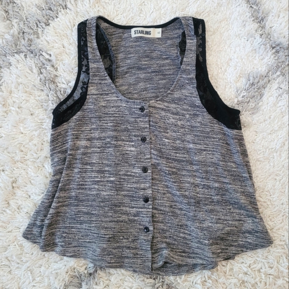 Women's Flowy Lace Button Up Tank Size S